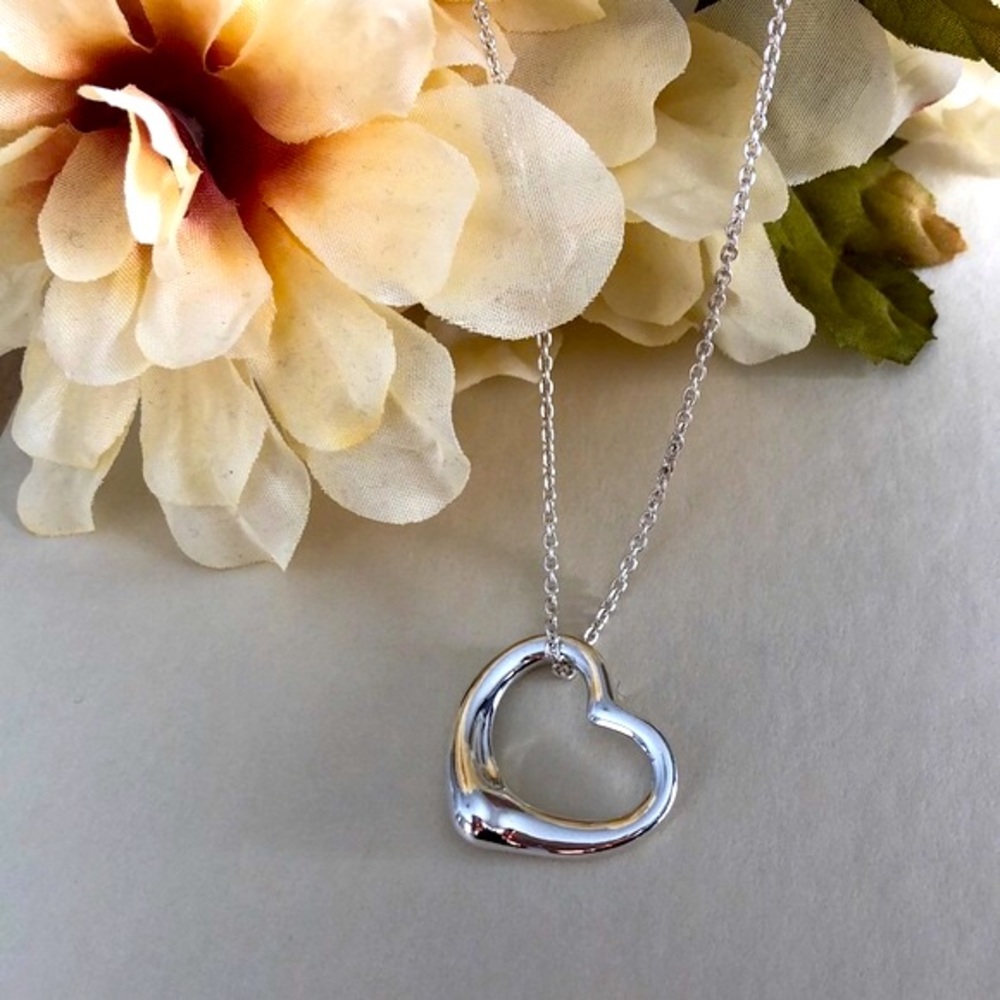 Large Floating Heart Necklace, Sterling Silver